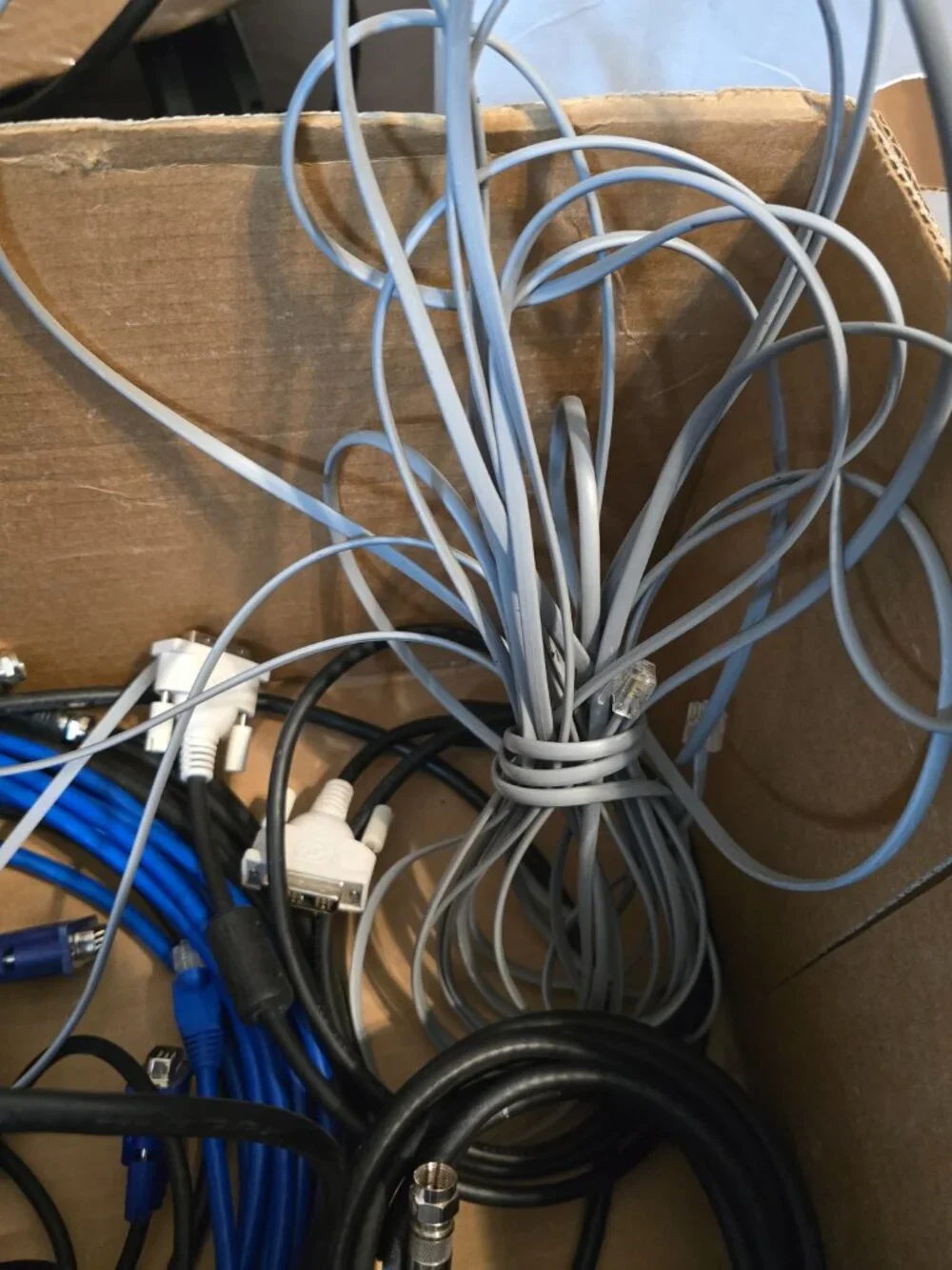 Mixed PC Tech Cable Lot Box VGA DVI Ethernet Coaxial Monitor Networking Cord Set
